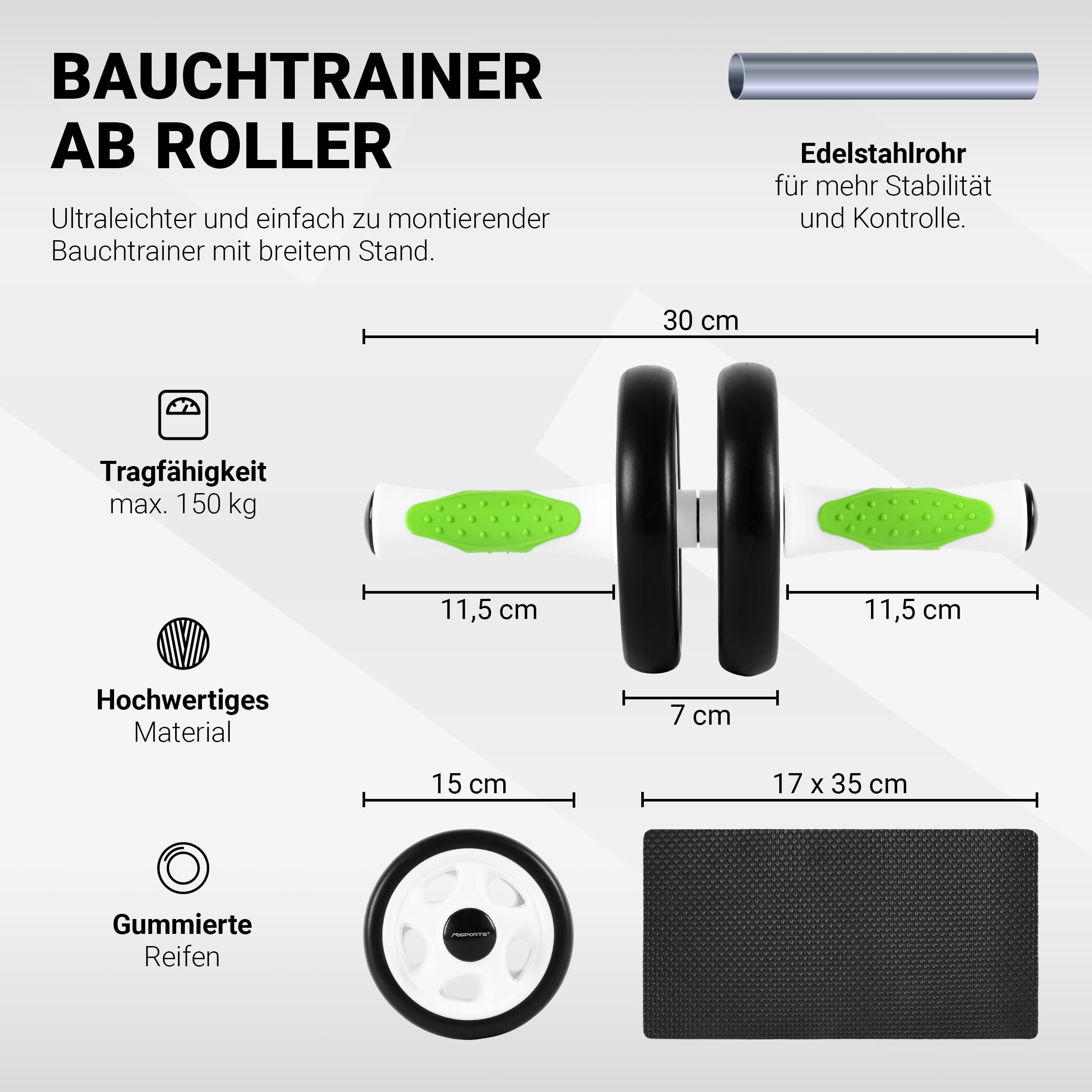 MSPORTS Bauchtrainer AB Roller Premium I Bauchtrainer mit Knieauflage I Bauchroller mit Komfortgriffen I Bauchmuskeltrainer I AB Wheel Muskeltrainer