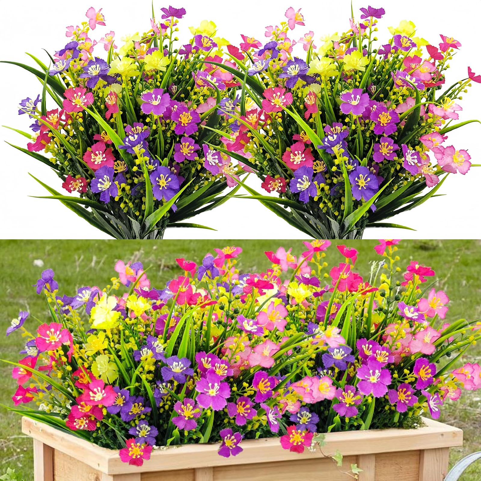 Bodhi2000 Fleurs Artificielles, Résistantes Aux UV, Fausses Plantes D' Extérieur En Plastique, Pour Suspendre Le Jardin, Le Porche, La Fenêtre, La Décoration Extérieure, La Décoration Intérieure Jaune