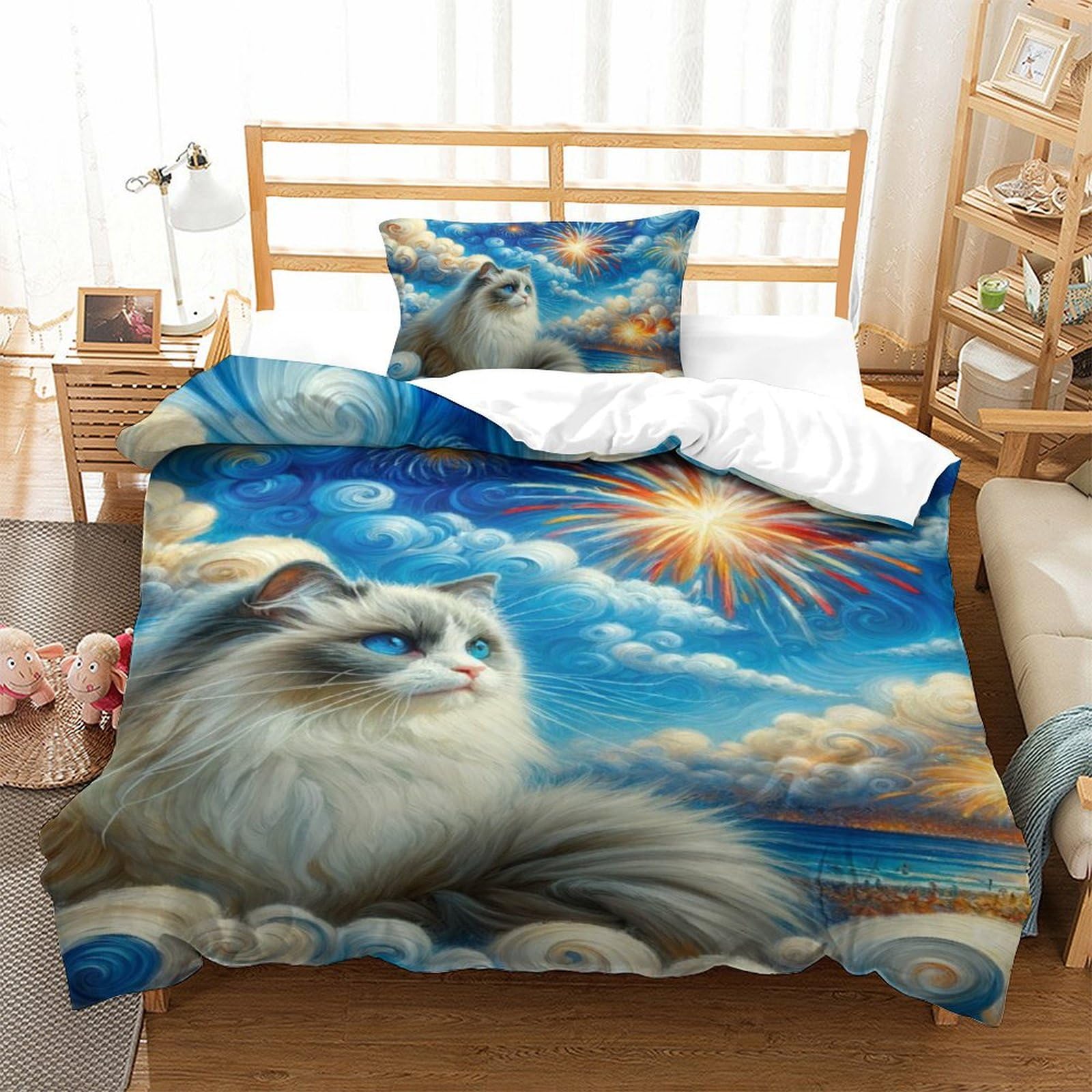 Housse de couette chat 3D, le cadeau d'anniversaire idéal en microfibre pour lit enfant