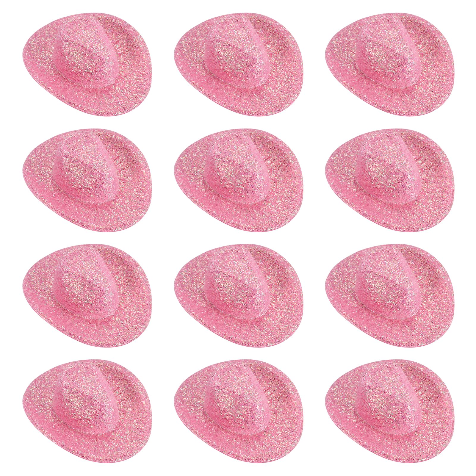 PATIKIL Mini Cowboy Hats, 12 Pcs Miniature Western Cowboy Hat for Crafts Party Decoration, Doll Pet Dress Up, Glitter Style, Lotus Pink