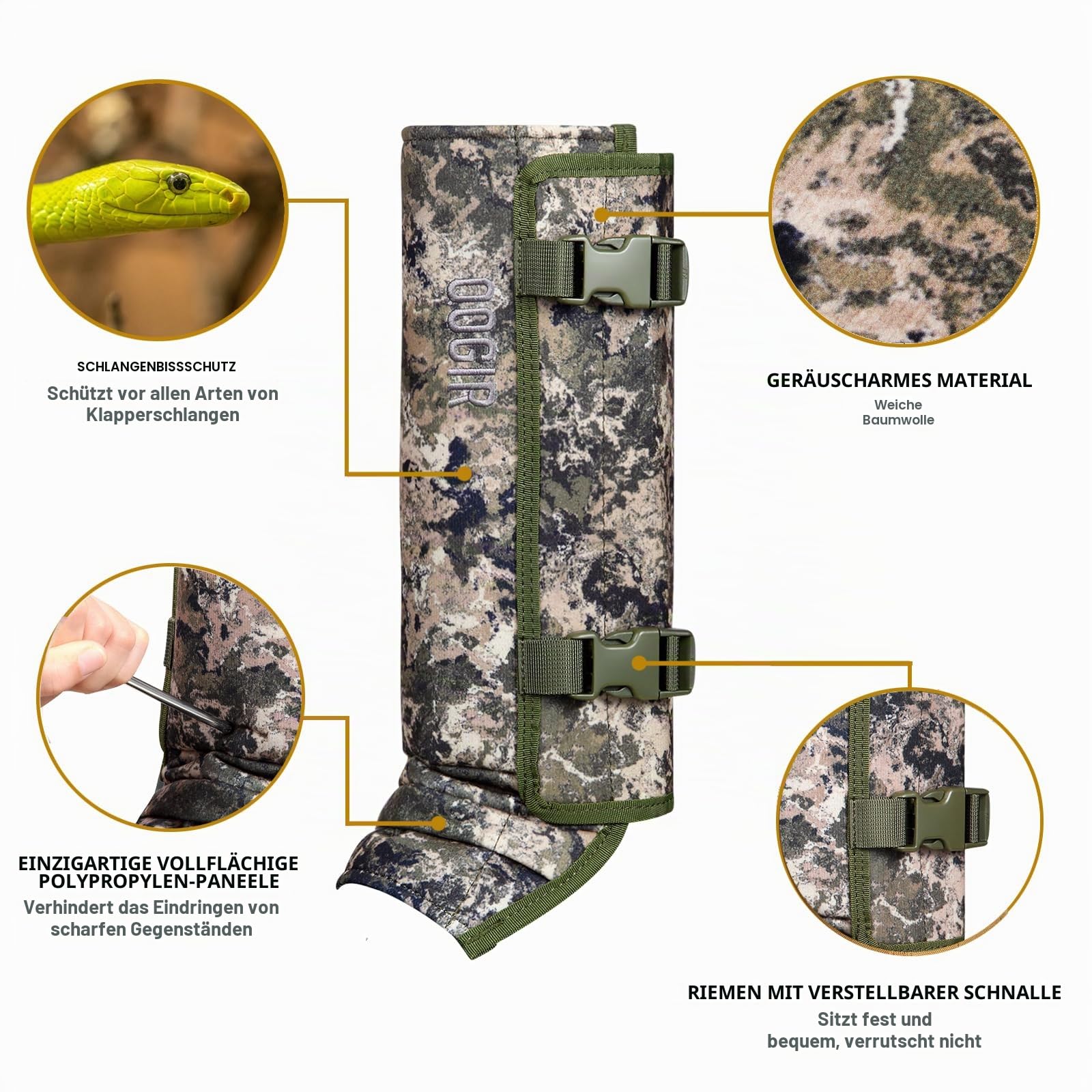 QOGIR Snake Gaiters for Hunting: Durable Snake Guards, Snake Gaiter Leggings for Men & Women, Snake Bite Protection for Lower Legs, Snake Proof Gaiters with Adjustable Size