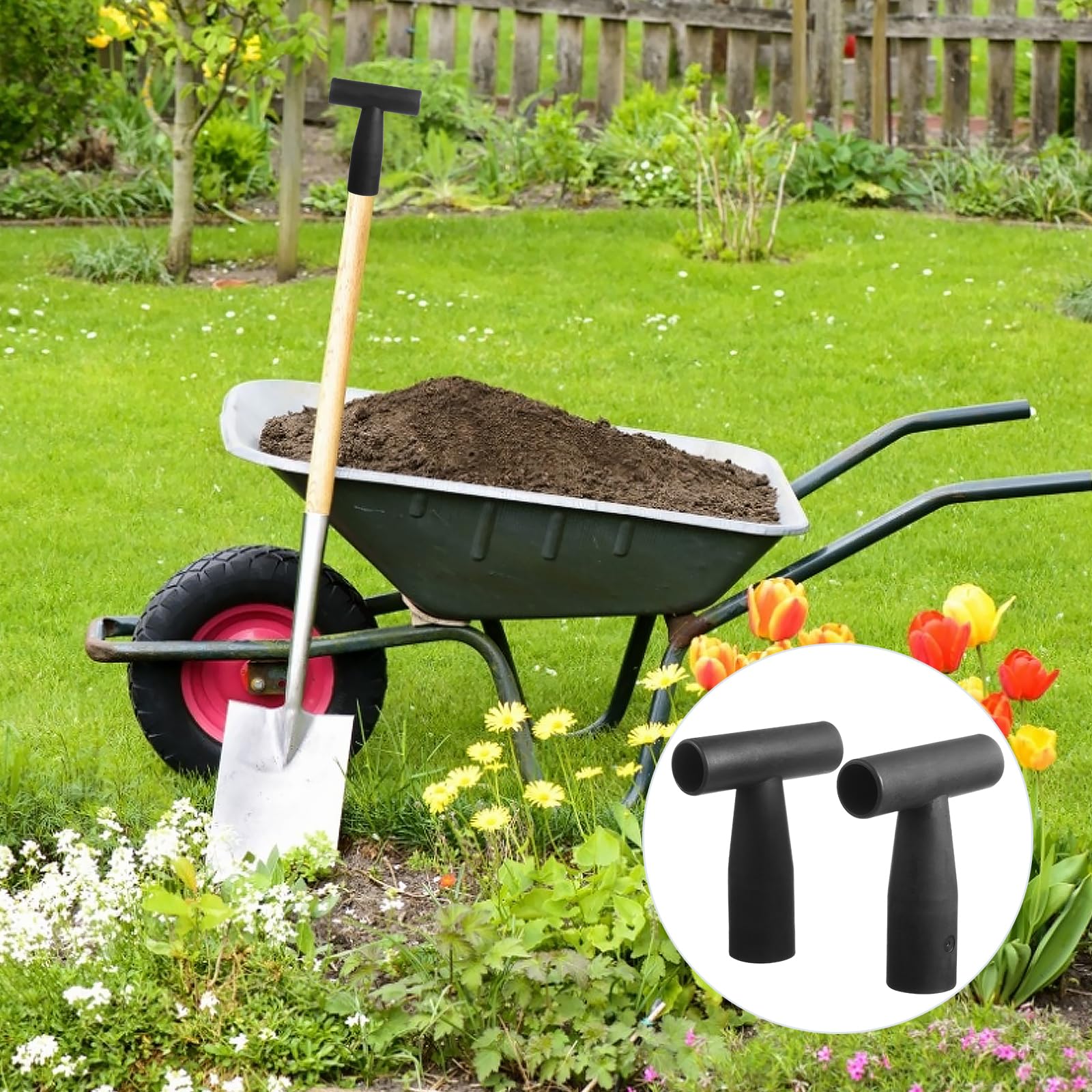 Lot De 3 Poignées De Remplacement Pour Manche D'outils De Jardin (bêche, Pelle) - En Plastique Noir Durable - Installation Facile