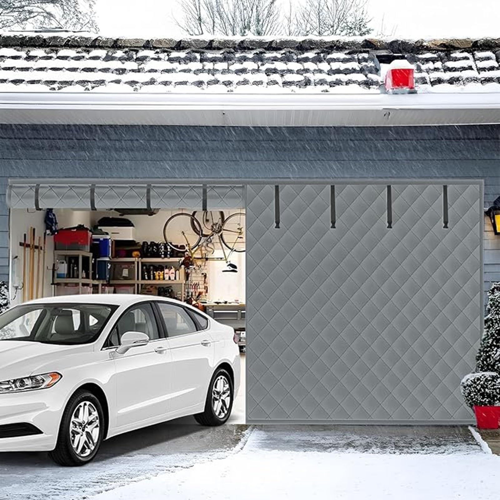 Moustiquaire porte de garage magnétique isolant thermique Oxford gris 244x305cm