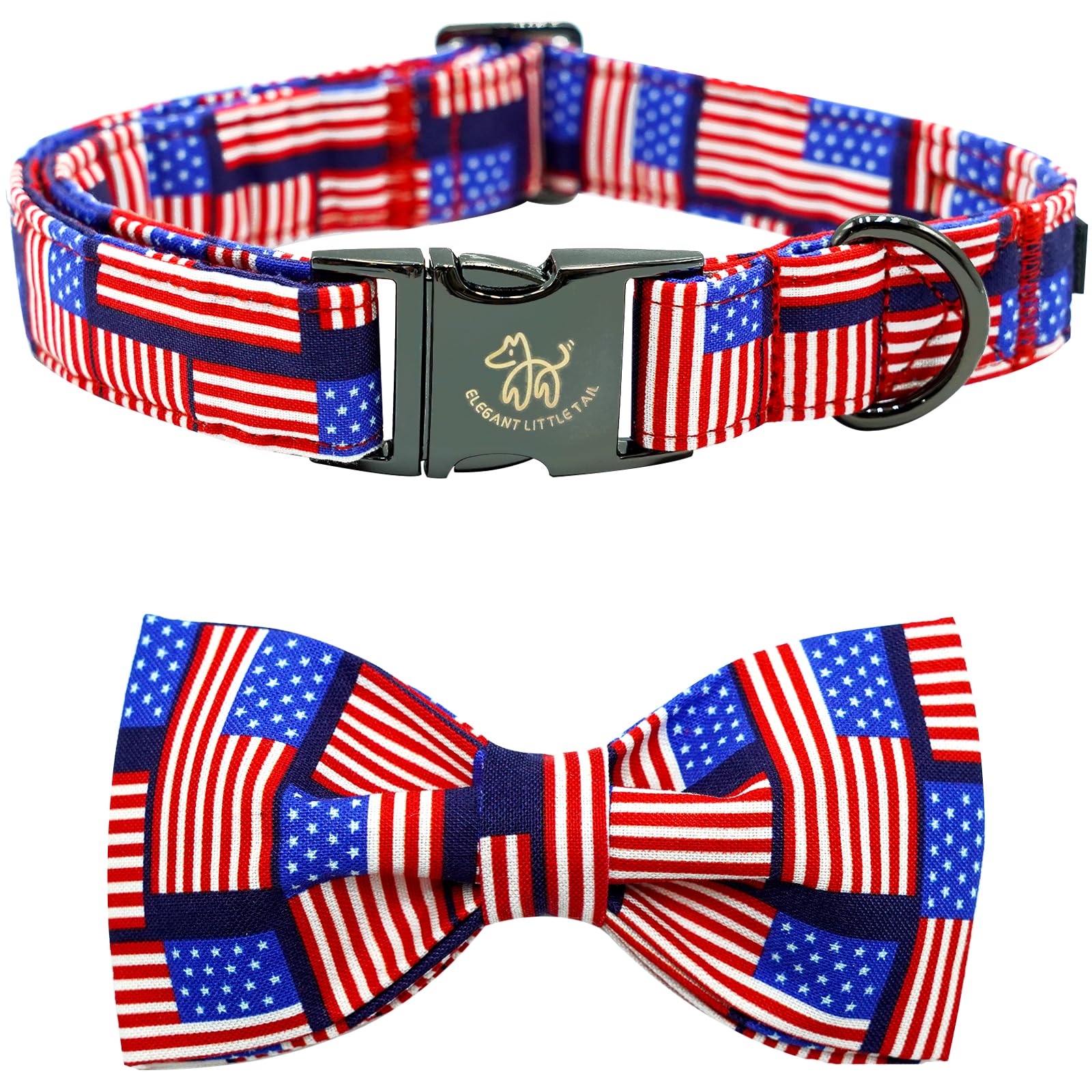 Elegant little tail Independence Dog Collar, Holiday Pet Collars with Bow Durable Patriotic Pet Collars Adjustable Dog Collar for Small Dogs