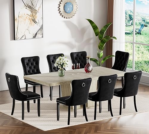 Miniatura 28 de Henf Juego de mesa de comedor extensible de 7 piezas para 6, 63"-79" juego de mesa de cocina extensible con veta de mármol blanco con 6 sillas Negro