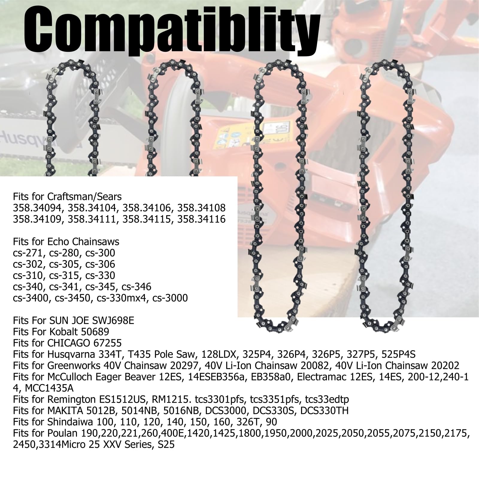 4 cadenas de motosierra de 12 pulgadas de paso 3/8 LP de 0.127 cm, 45 eslabones de transmisión S45 cadenas de motosierra para Craftsman Dewalt DCCS620 Greenworks, hoja de motosierra compatible con