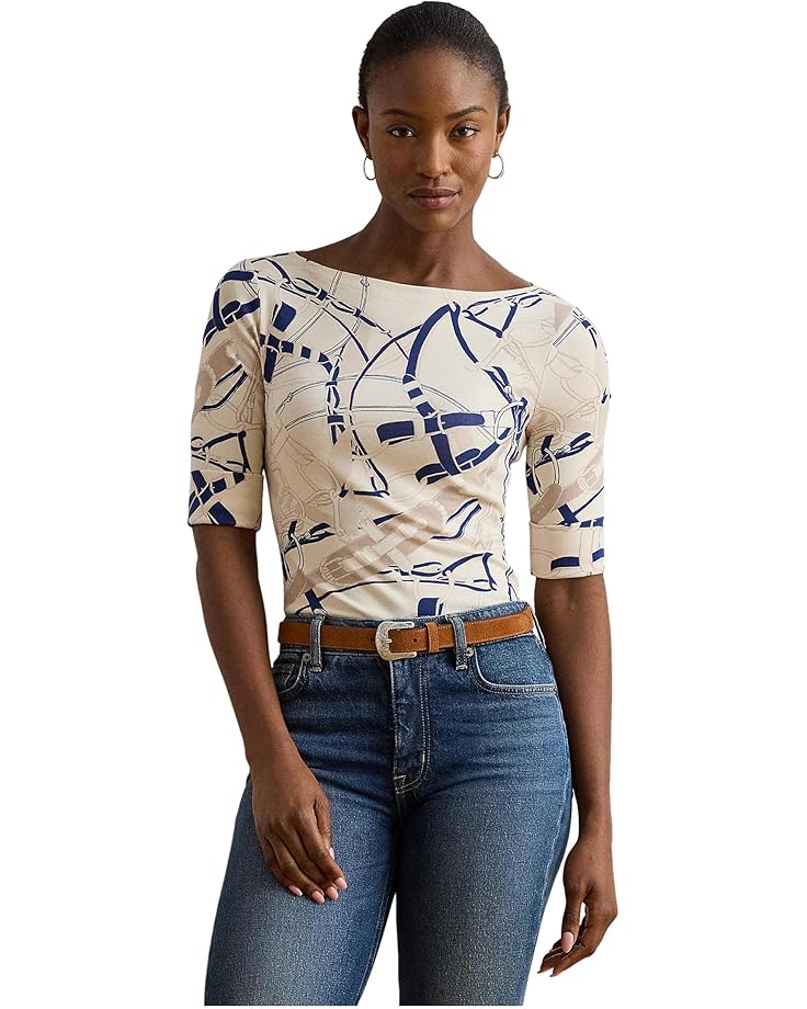 Lauren Ralph Lauren Belting-Print Cotton Boatneck Tee - Main View