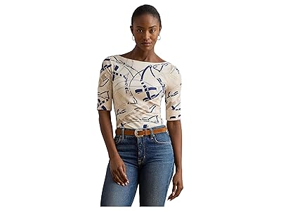 Lauren Ralph Lauren Belting-Print Cotton Boatneck T-Shirts Women