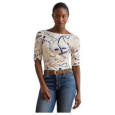 Lauren Ralph Lauren Belting Print Cotton Boatneck T Shirts Women
