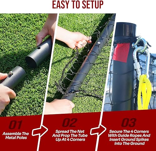 Miniatura 7 de Jaula de bateo portátil de béisbol y sóftbol, 22 pies x 12 pies x 8 pies, red de bateo con agujero para máquina de lanzar, puerta desmontable,