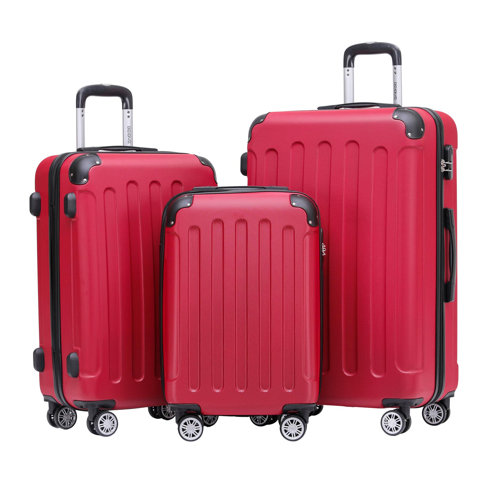 BEIBYE 2045 Kofferset 3-teilig Hartschale, Reisekoffer Set mit 4 Zwillingsrollen und Zahlenschloss, Trolley Koffer XL L M, Hartschalenkoffer in 20 Farben
