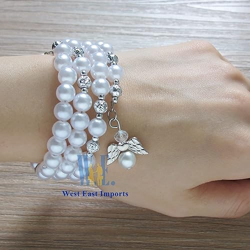 Miniatura 3 de WE Bautismo favor 12PC Rosario Wrap Angel Pulsera Recuerdos de Bautizo Bautizo Regalo para Invitados Blanco Perla - Recuerdos de Bautizo - Recuerdos
