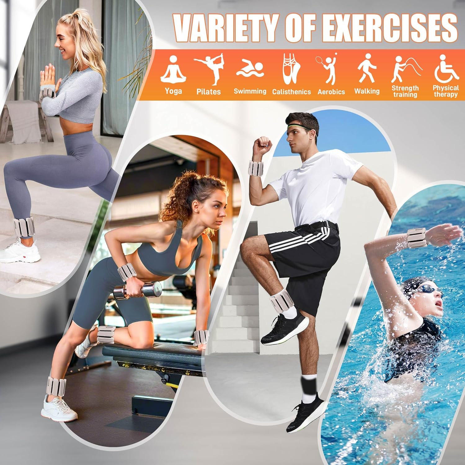 BECOJADDE Ankle Weights Set of 2 (1 lb/2 lb Each) for Women Men Adjustable Wrist Bracelet for Home Gym Weighted Bangles Wristbands Leg Arm Weights for Walking Swimming Running Pilates Yoga Gym