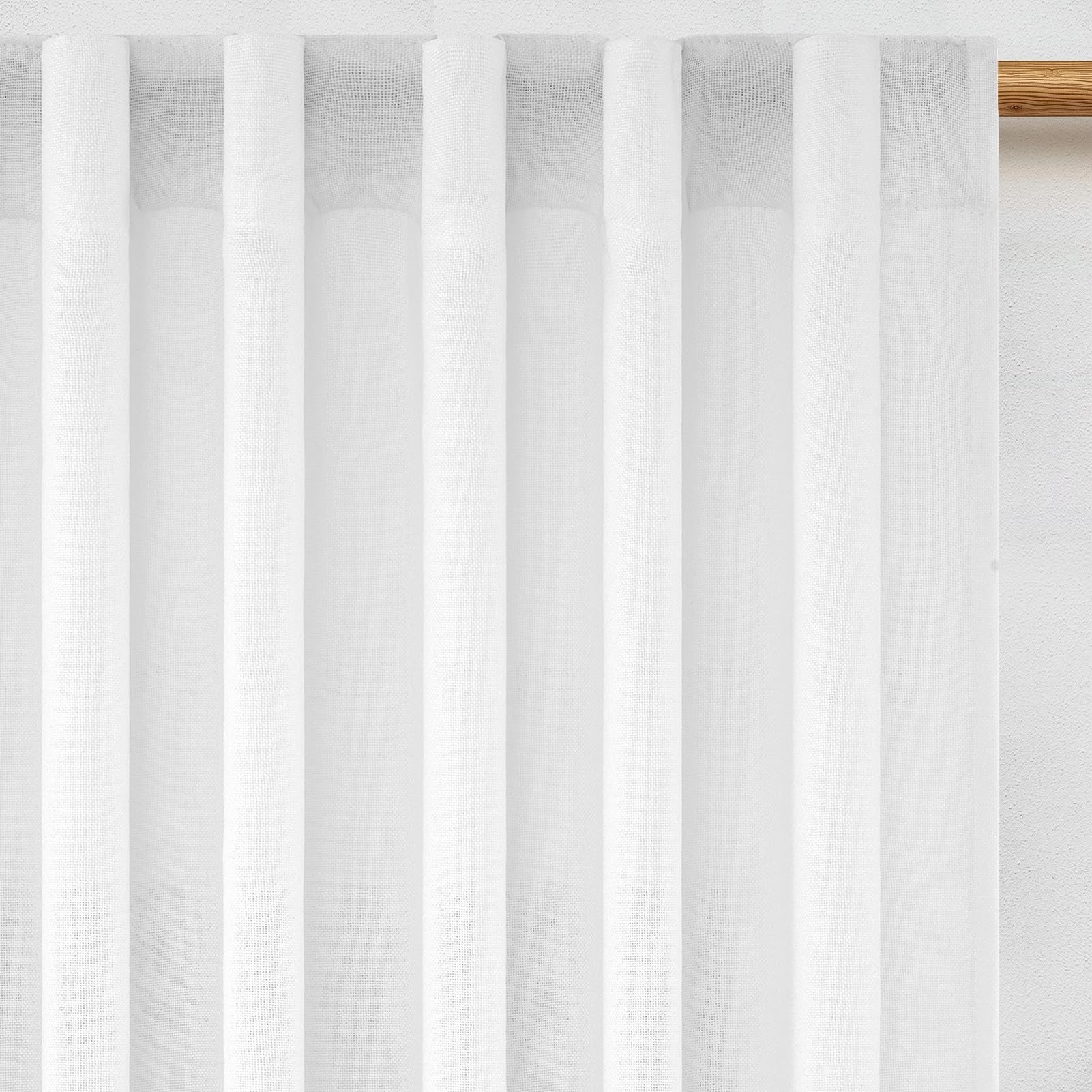 MRTREES Rideau Voilage Blanc Effet Lin Voile Semi-Transparent Rideaux Voilages Porte Fenetre Intérieurs Passe Tringle pour Salon Chambre Salle à Manger Baie Vitrée, Lot de 2, 140x250 cm