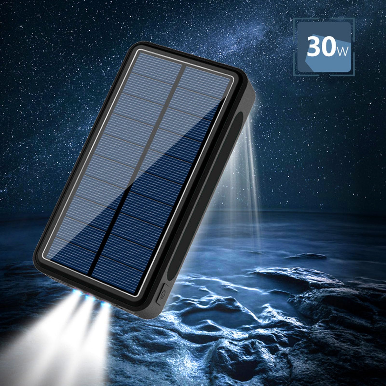 SIXRUN Banque d'énergie Solaire ABS USB C Chargeur Portable 10 000 MAh avec Deux Lampes de Poche IP67 Résistant à l'eau pour Le Camping Voyage d'urgence pour Smartphone, Tablette, Ordinateur