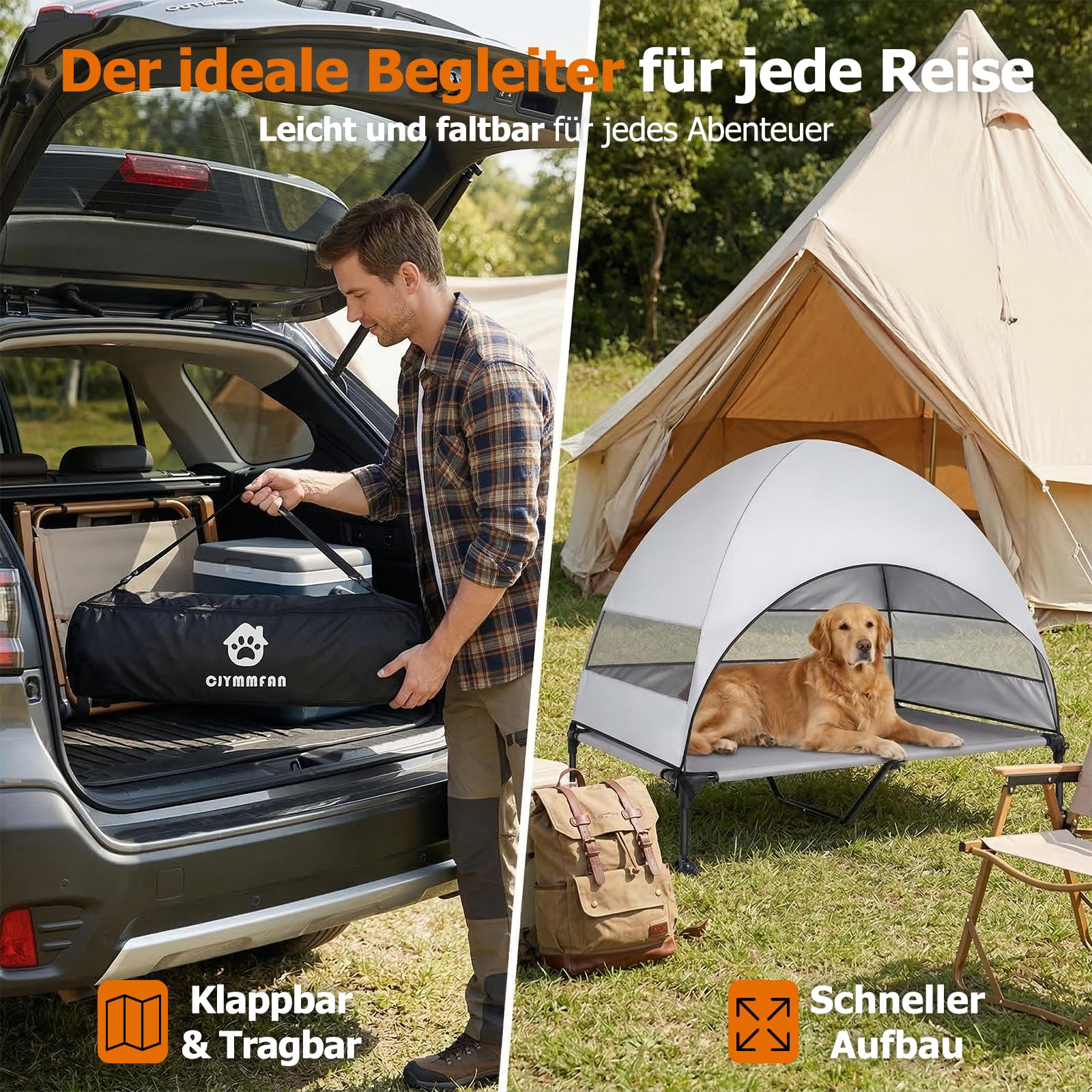 Erhöhtes Hundebett Outdoor mit UV-beständiges Dach，Hundeliege Klappbar mit Anti-Rutsch-Füßen, Hundezelt Outdoor mit Großem Schatten, Kühlendes ErhöHtes Hunde Bett für Camping, Garten & Pool (Grau, XL)