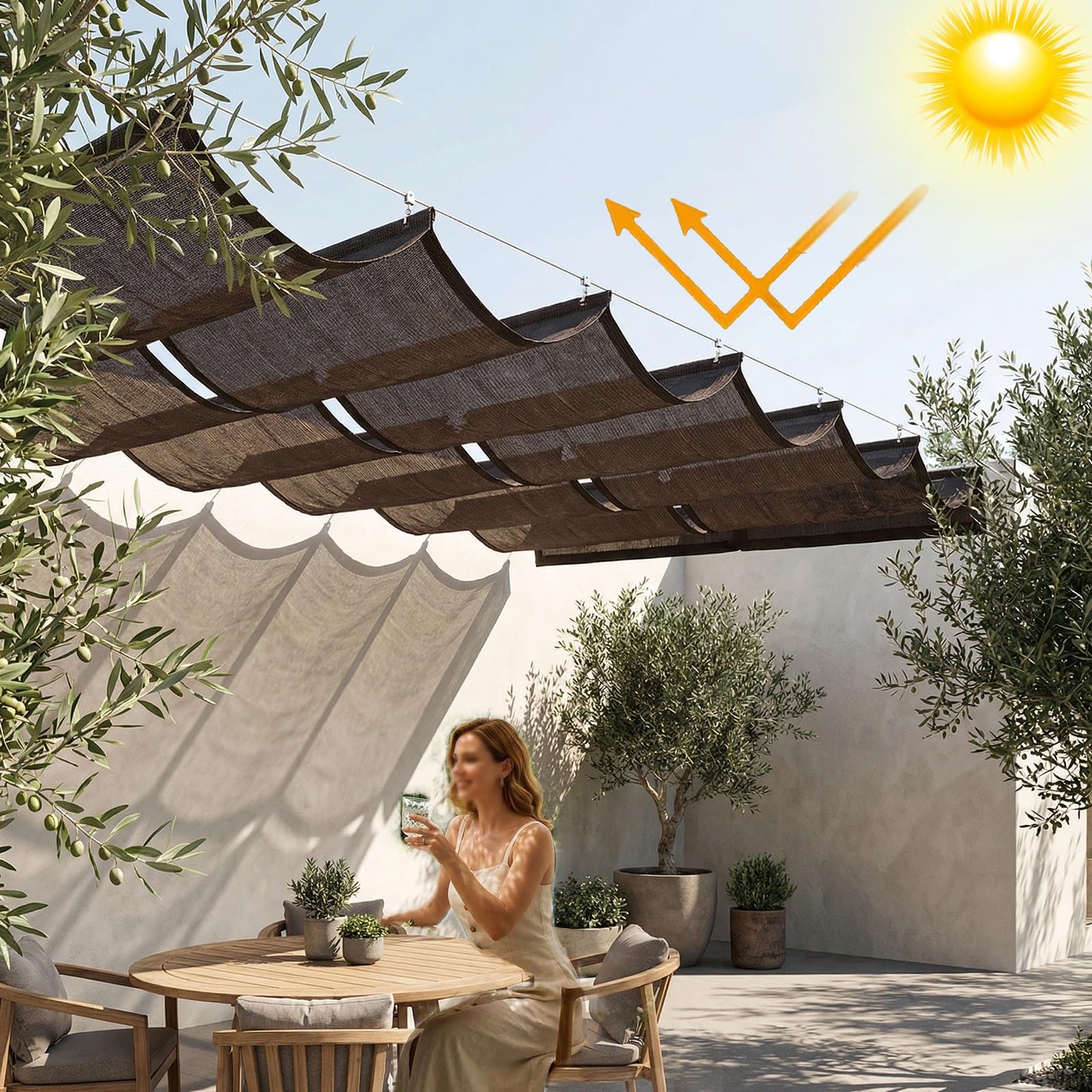 ZXCASDF Wave-Sonnensegel，Einziehbares Sonnensegel，Atmungsaktives Einziehbar Sonnensegel，Auf Draht Schieben Markise Abdeckung，UV-Schutz Wellenmarkise，mit Hardware Installieren(W1*L8m/W3.28*L26.25ft) Have