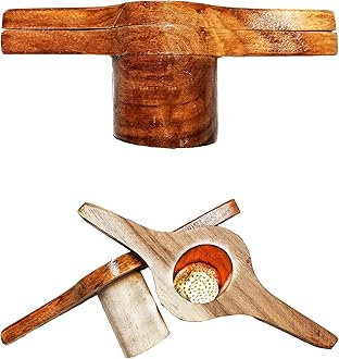 Handmade Wooden Idiyappam Maker Kitchen Press Tool - Hand Press Maker - Sev Sancha Maker with Brass Bottom Sheet (Pack of 1)