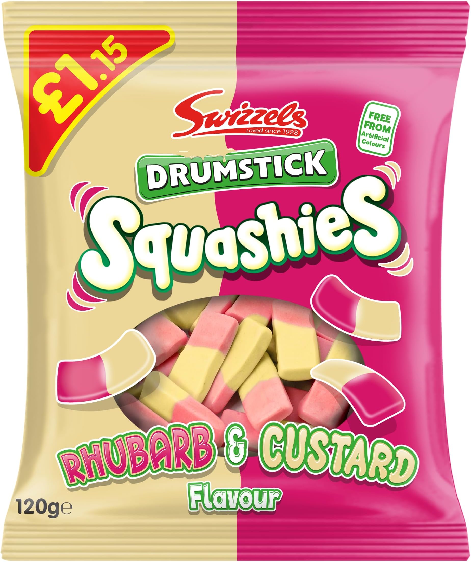 Drumstick Squashies Rhubarb & Custard Flavour 120g (Pack of 3)