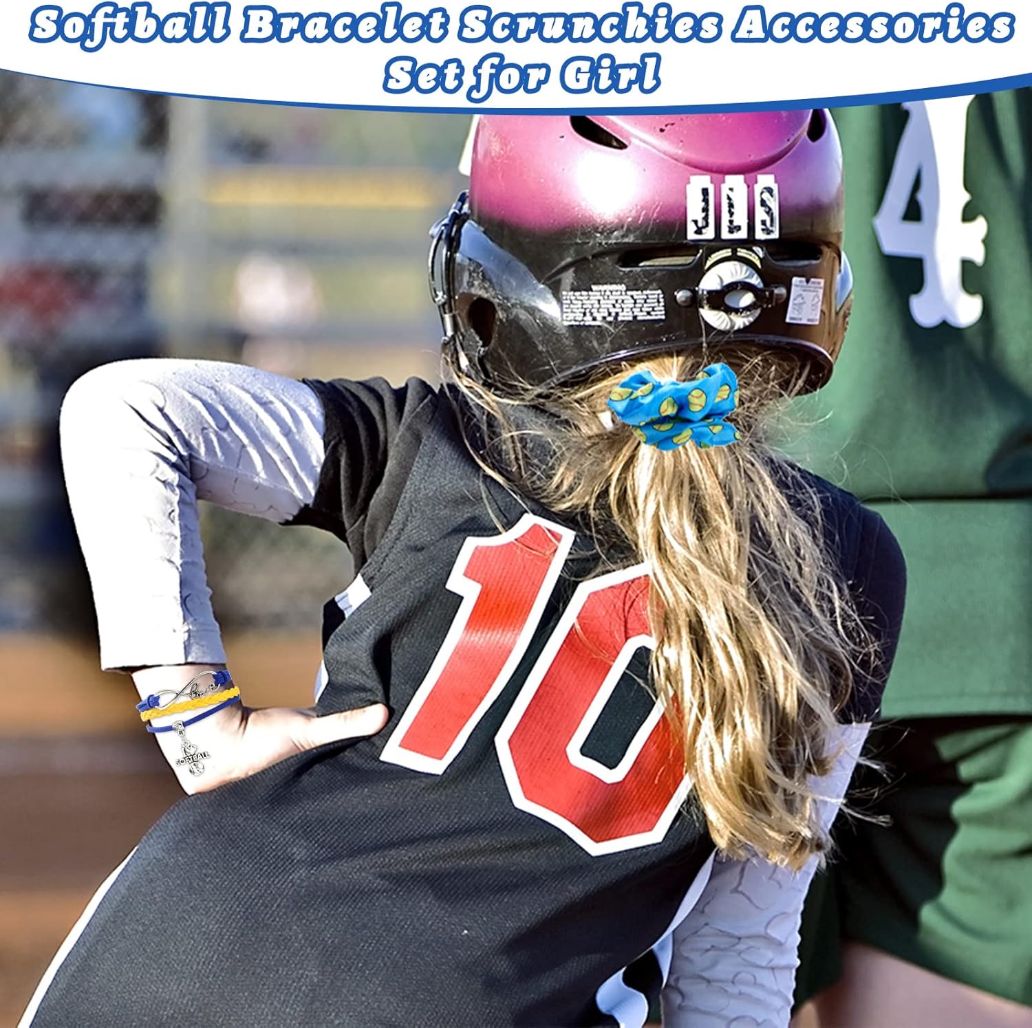 Sieral 4 Pieces Softball Gifts for Girls 14oz Water Bottle Hair Scrunchies Bracelet Jewelry Zipper Pouch Stuff Gift Accessories Softball Gift for Girls Women Sports Team Player Lover Goodie Bag Favors - Image 7