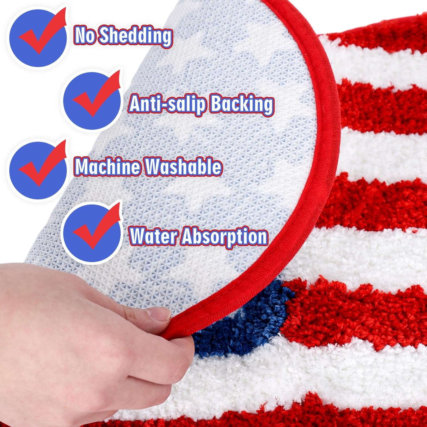 Whaline Independence Day Bath Rug 4th of July Patriotic Heart Shape Stars Stripes Bath Mat Non Slip Shower Rugs Front Door Mat Carpet Floor Rug for Home Kitchen Entrance Bedroom Bathroom Decor