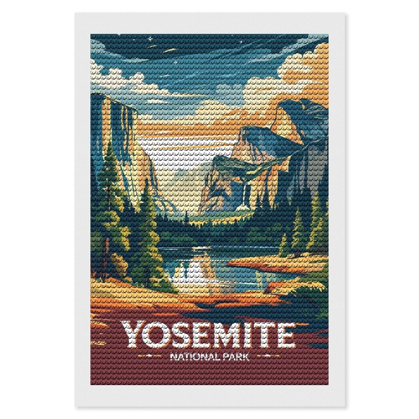 Junmoney Yosemite National Park Landscape Diamond Art Kit 8"x12", Holiday Gift Idea, for Women, Easy Handmade Project, Vintage Style Decor, Printed Canvas