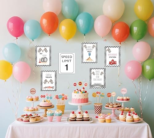 Miniatura 4 de Speed Limit 1 Race Car Birthday Decor, 1st Birthday Party Decorations 6PCS Wall Signs for Baby 1 Years Old Party Decor Yard Garden Banner Party