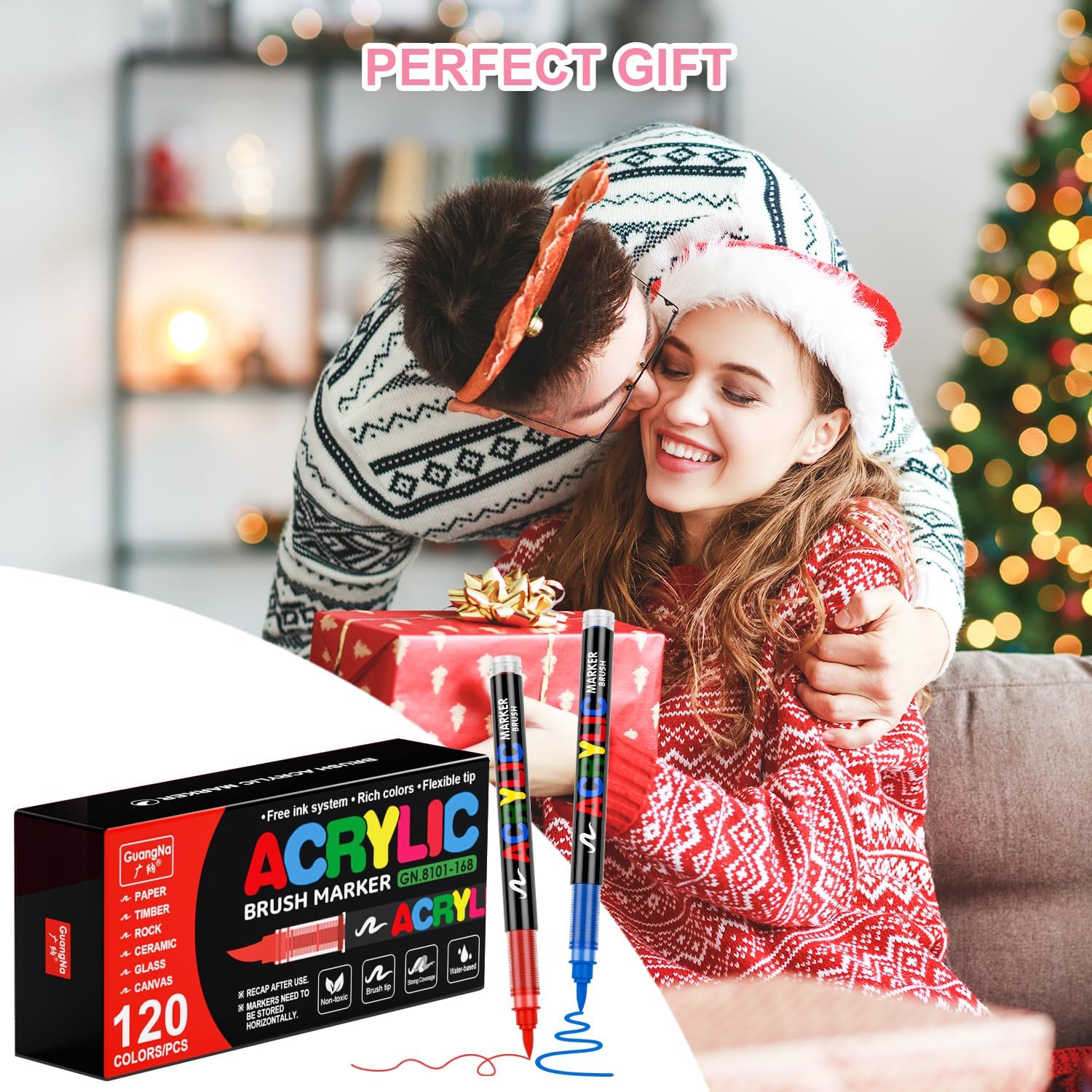 DICEKOO Acrylic Paint Markers 120 Colors, Brush Tip Markers No Bleed with Automatic Ink Control, 30% More Ink, Water-Based Coloring Markers for, Paper, Rocks, Wood, Canvas, Egg, DIY Crafts