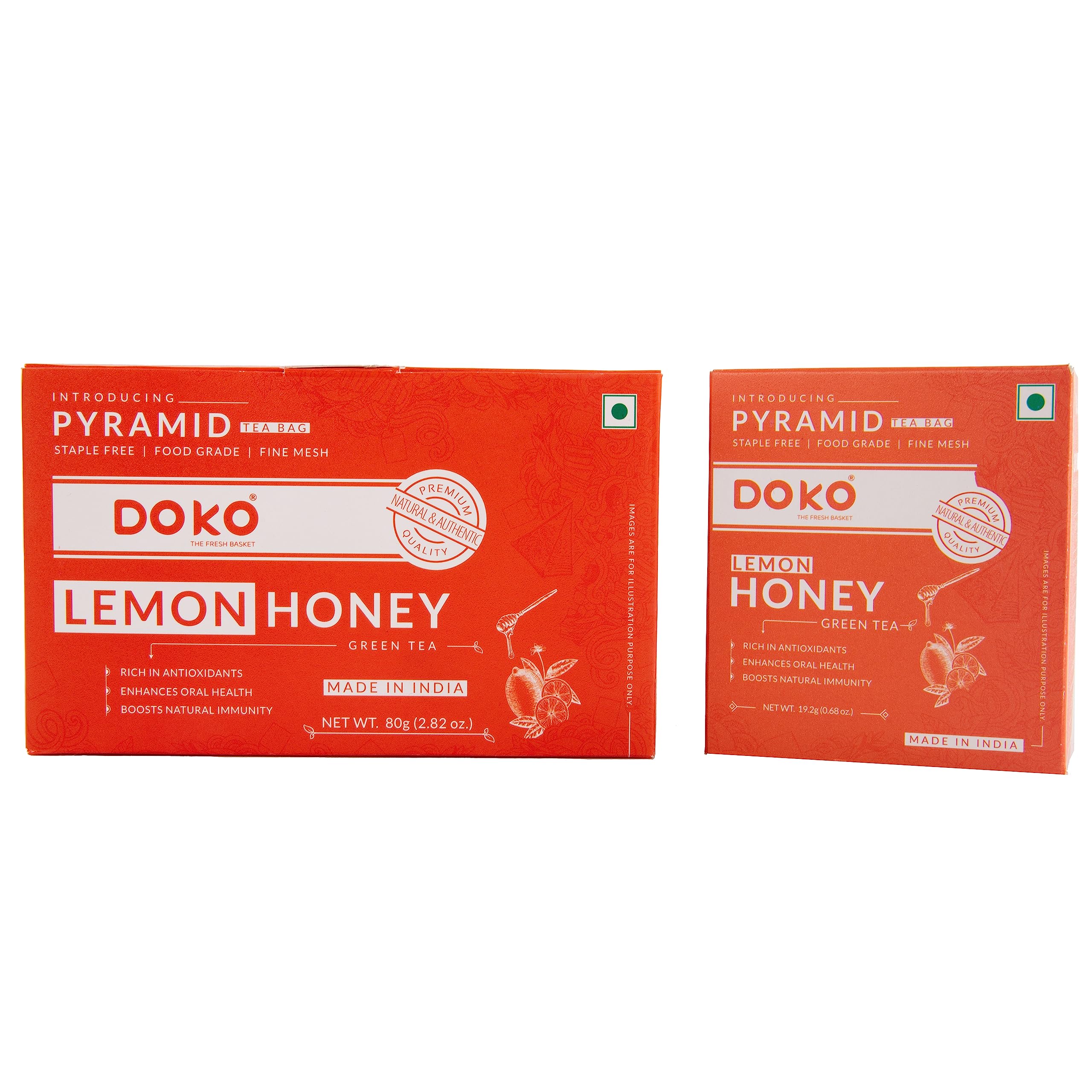 DOKO The Fresh Basket | Lemon Honey Green Tea Combo (62 Tea Bags), Rich In Antioxidants, Enhances Oral Health, Boosts Natural Immunity | Pyramid Tea Bags