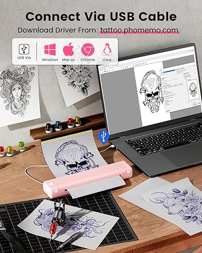 Miniatura 3 de Phomemo M08F - Impresora inalámbrica de plantillas de tatuaje, máquina térmica compatible con papel de transferencia de 8.5 x 11 pulgadas, con