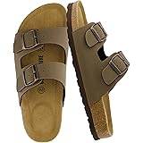 CUSHIONAIRE Lane Cork Footbed Sandals for Women – Comfortable Double Buckle Slip-On with Genuine Suede Footbed & Arch Support Slides for Women Footwear