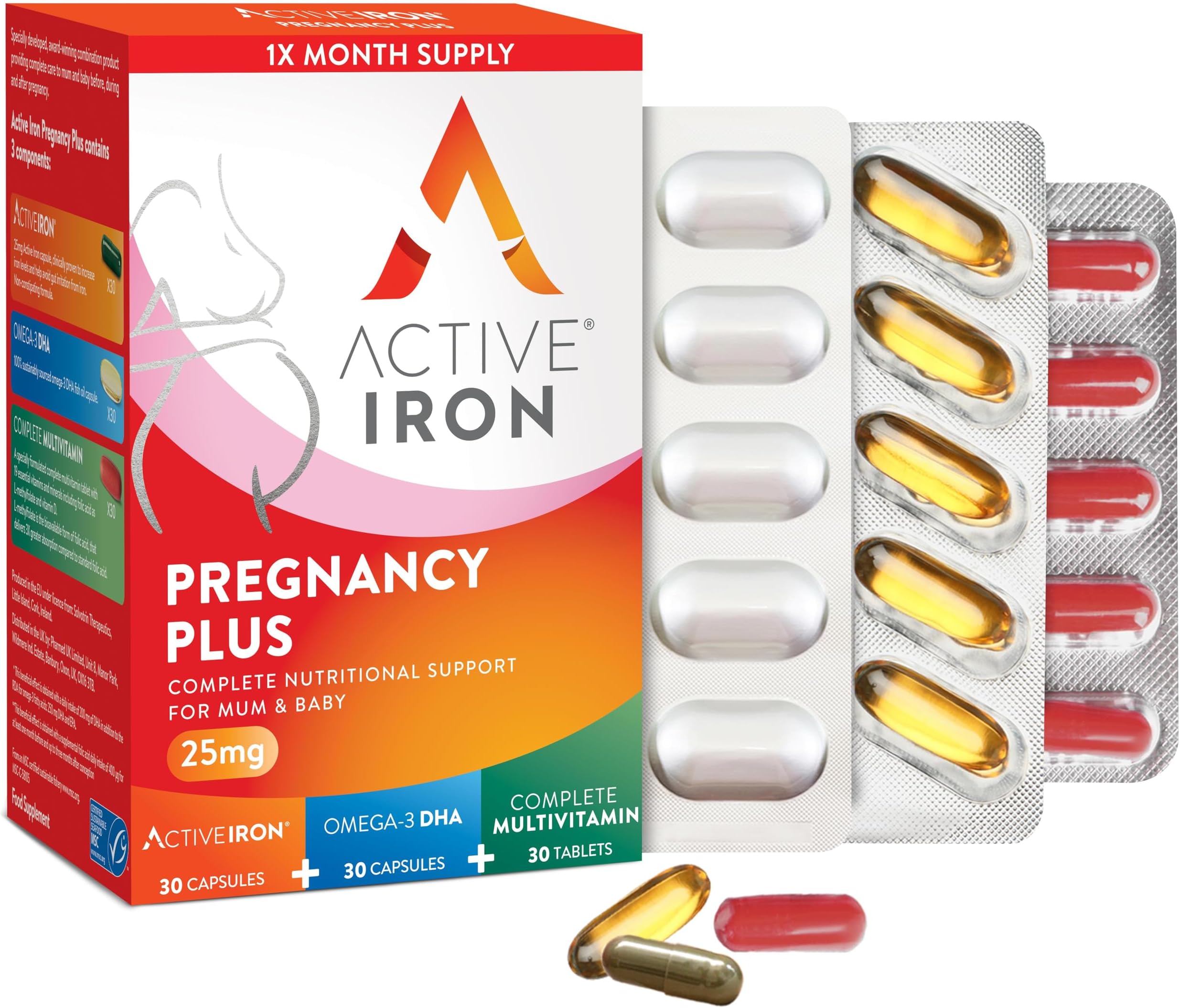 Active Iron Pregnancy Plus | 25mg Iron | Omega-3 | Multivitamin with Active Folic | 30 Day Supply