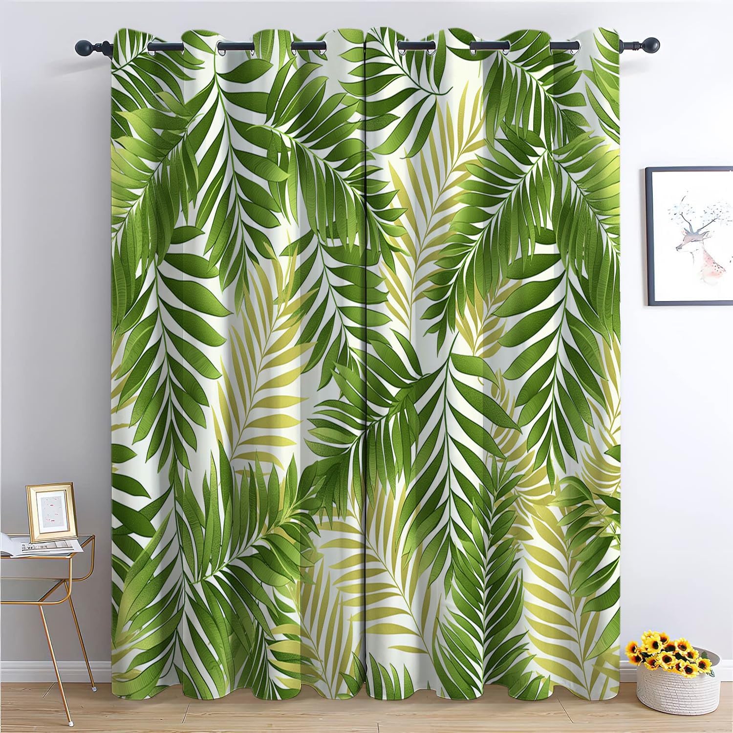 Rideaux opaques à effet impression palmier pour chambre moderne