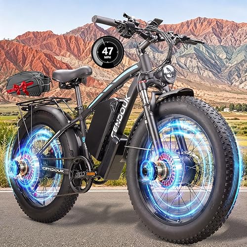 Peak 9000W Dual Motor Ebike - Ebike for Adults 58V Max-Output 36AH Battery 47MPH Fast Electric Bike 105 Miles 7-Speed 24" Fat Tire EBike for Mountain