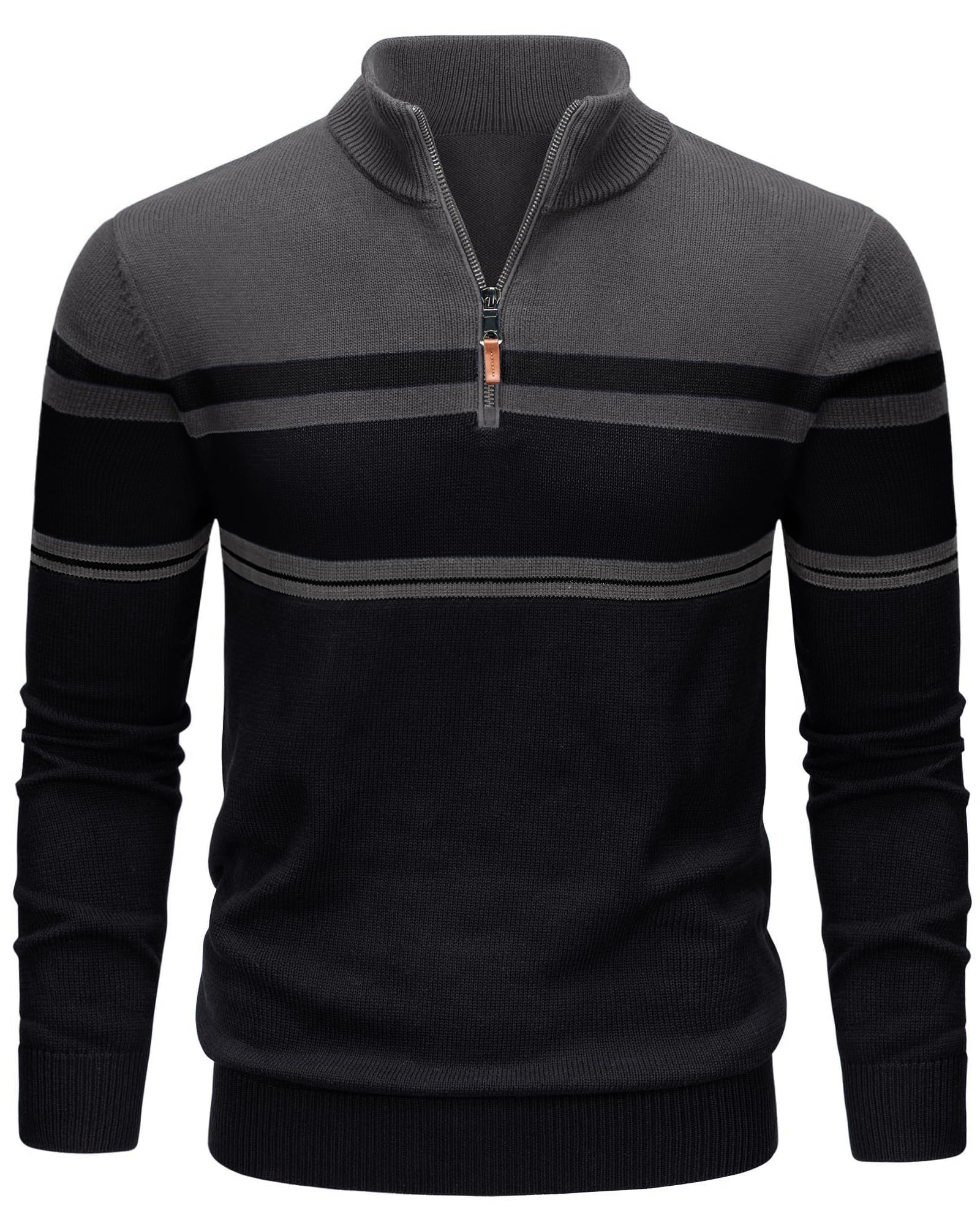 TACVASEN Maglione da uomo con cerniera a un quarto di lunghezza, in cotone, a maniche lunghe, a righe, casual, per autunno e inverno