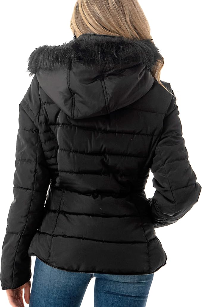 black fur puffer coat