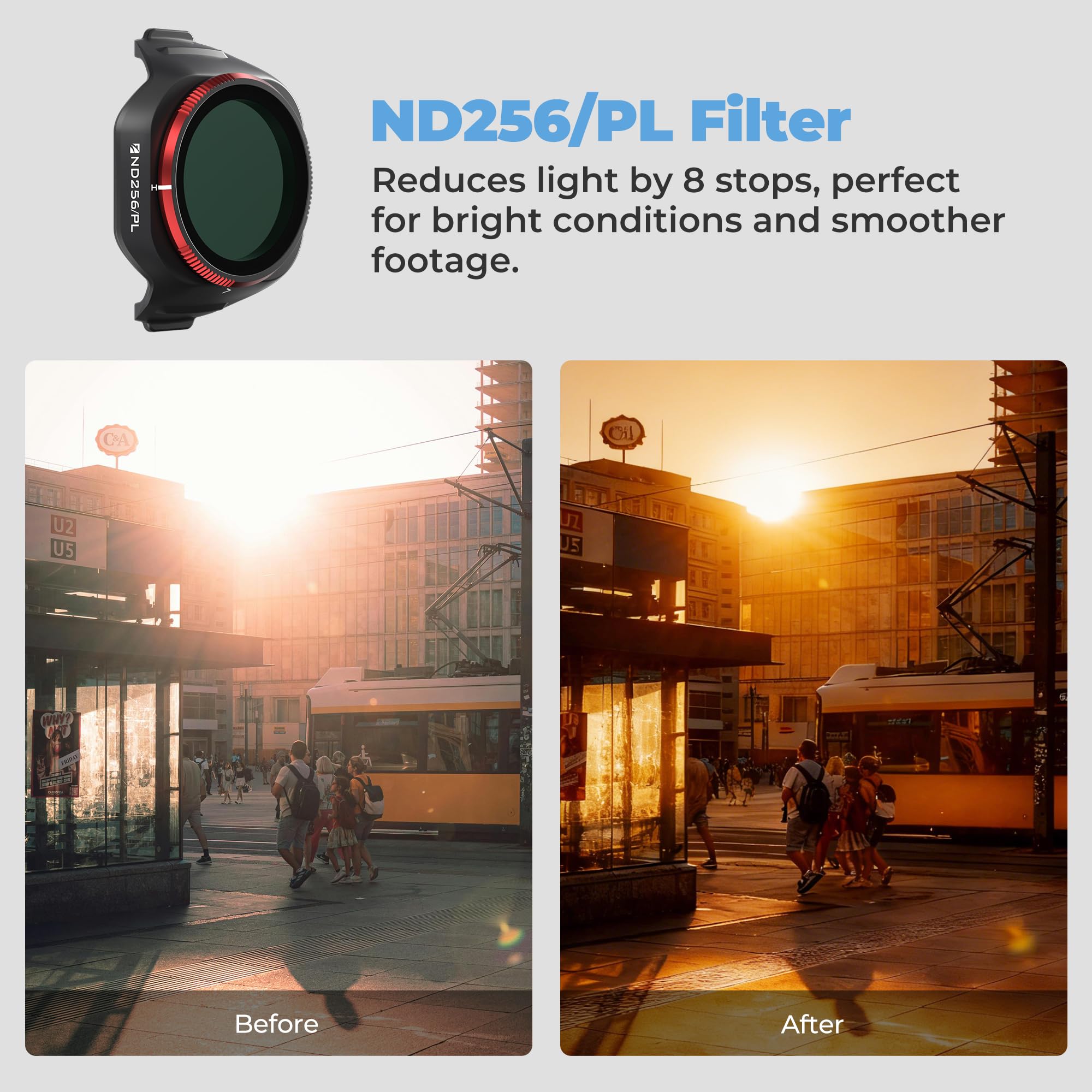Freewell Bright Day - Confezione da 6 filtri ND/PL per DJI Mini 5 Pro - ND8/PL, ND16/PL, ND32/PL, ND64/PL, ND128/PL & ND256/PL - Filtri polarizzati per controllo dell'esposizione e riduzione