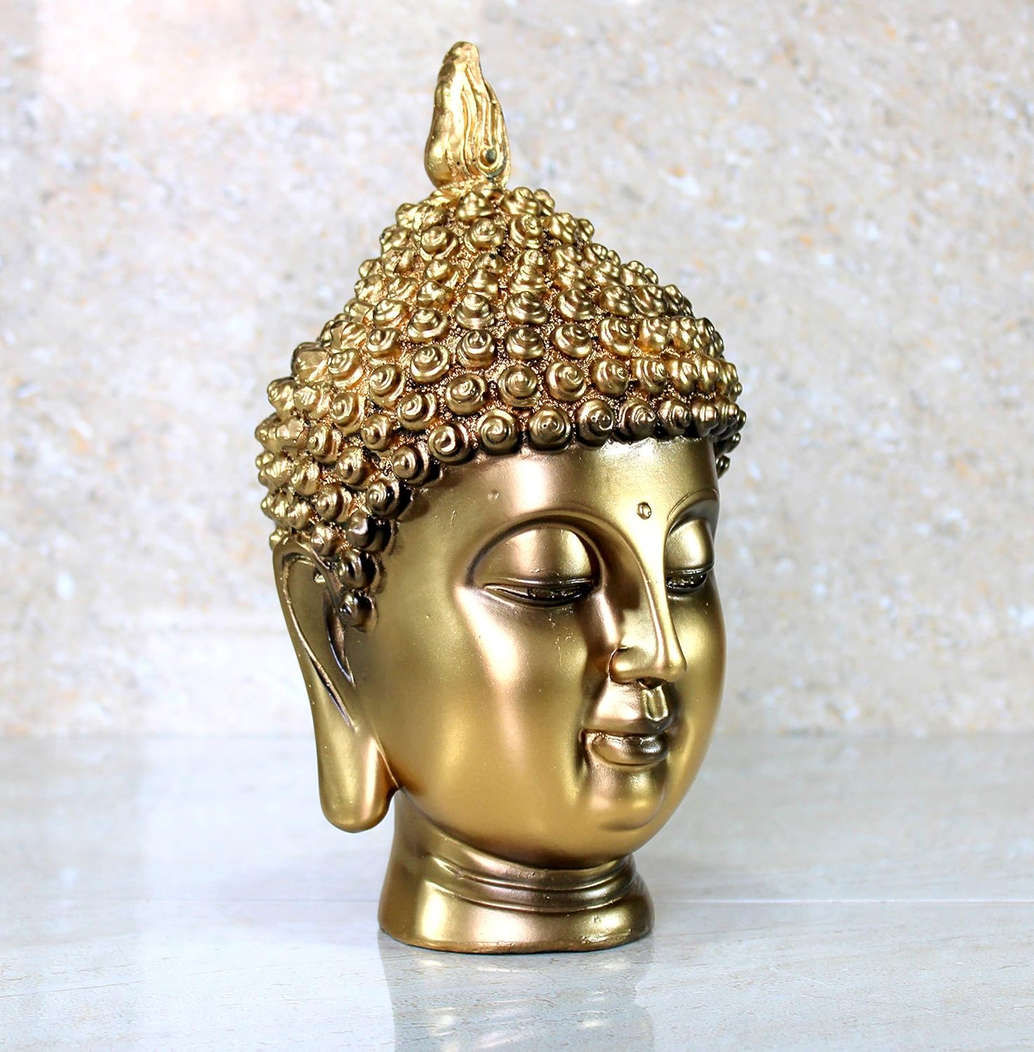 eSplanade Buddha Head Statue for Home Decor | Resin Buddha Face Showpiece for Living Room, Meditation, Office Table Desk, Shelf | Tibetan Buddhist Idol | Zen or Yoga Figurine Gifts | Golden, 9 Inch
