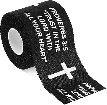 TrelaCo 1 Pcs Wrist Tape Baseball Cross Christian Athletic Tape 2in x 23ft Sports Wrap Cotton for Football Hockey Soccer Baseball Fingers Ankles Wrist Injury WrapProverbs 35,Black