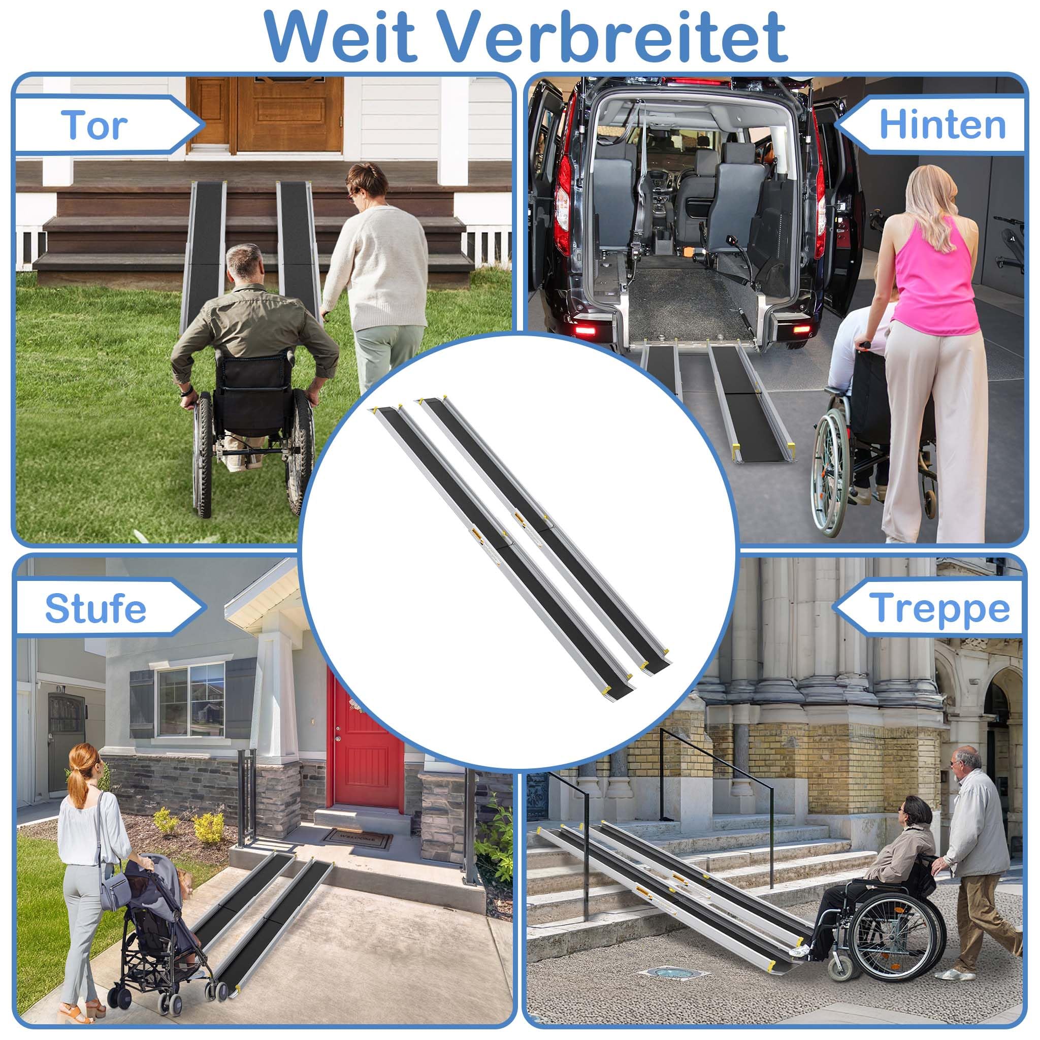 HENGMEI Rampa telescópica para silla de ruedas, riel telescópico, umbral de aluminio, para silla de ruedas, capacidad de carga de 300 kg, plata (121-213 cm)