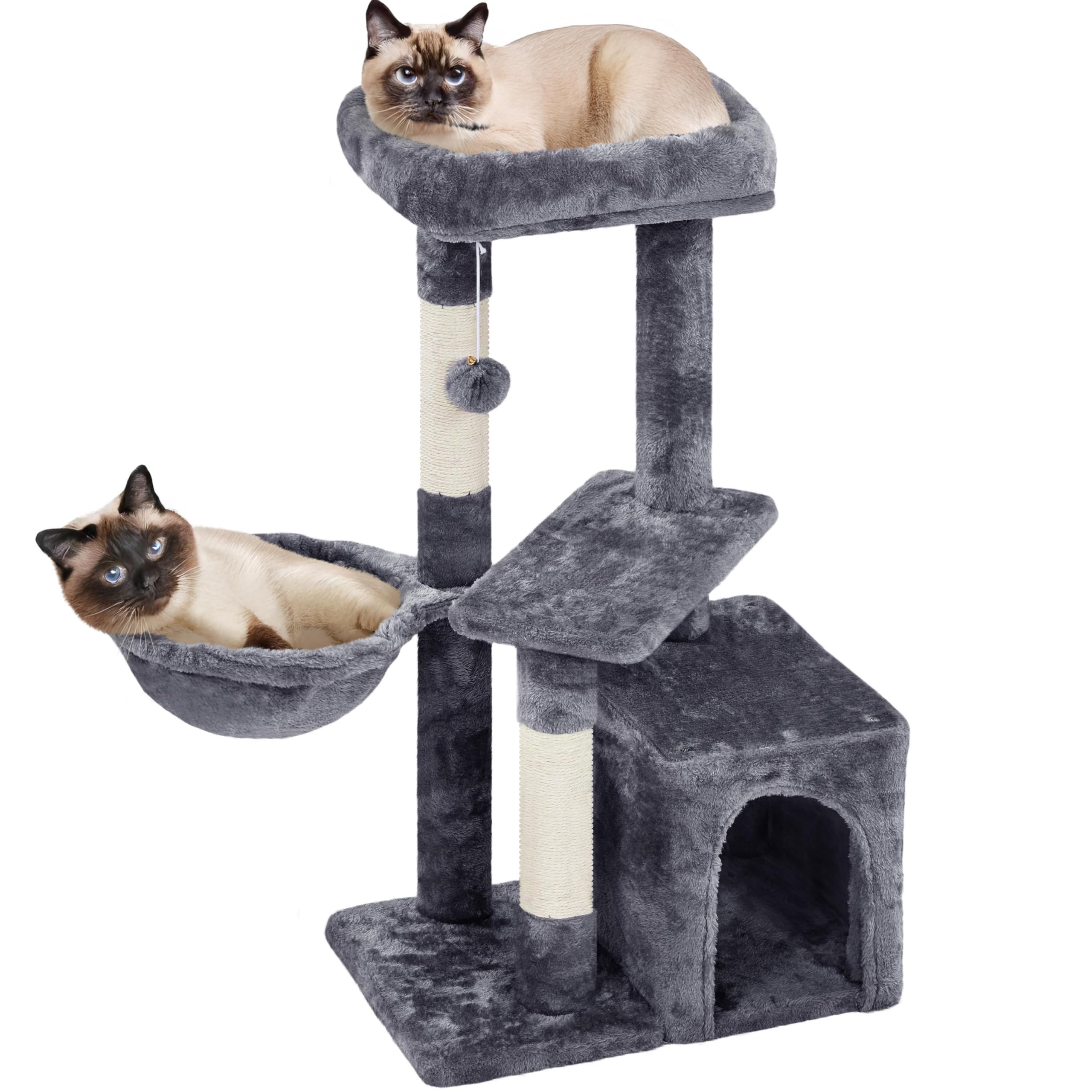 Yaheetech Cat Tree 87cm Small Cat Tower Indoor kittens Climbing Tower w/Scratching Posts for Kittens Multi-Level Pet Activity Center w/Large Condo＆Perch, Dark Grey