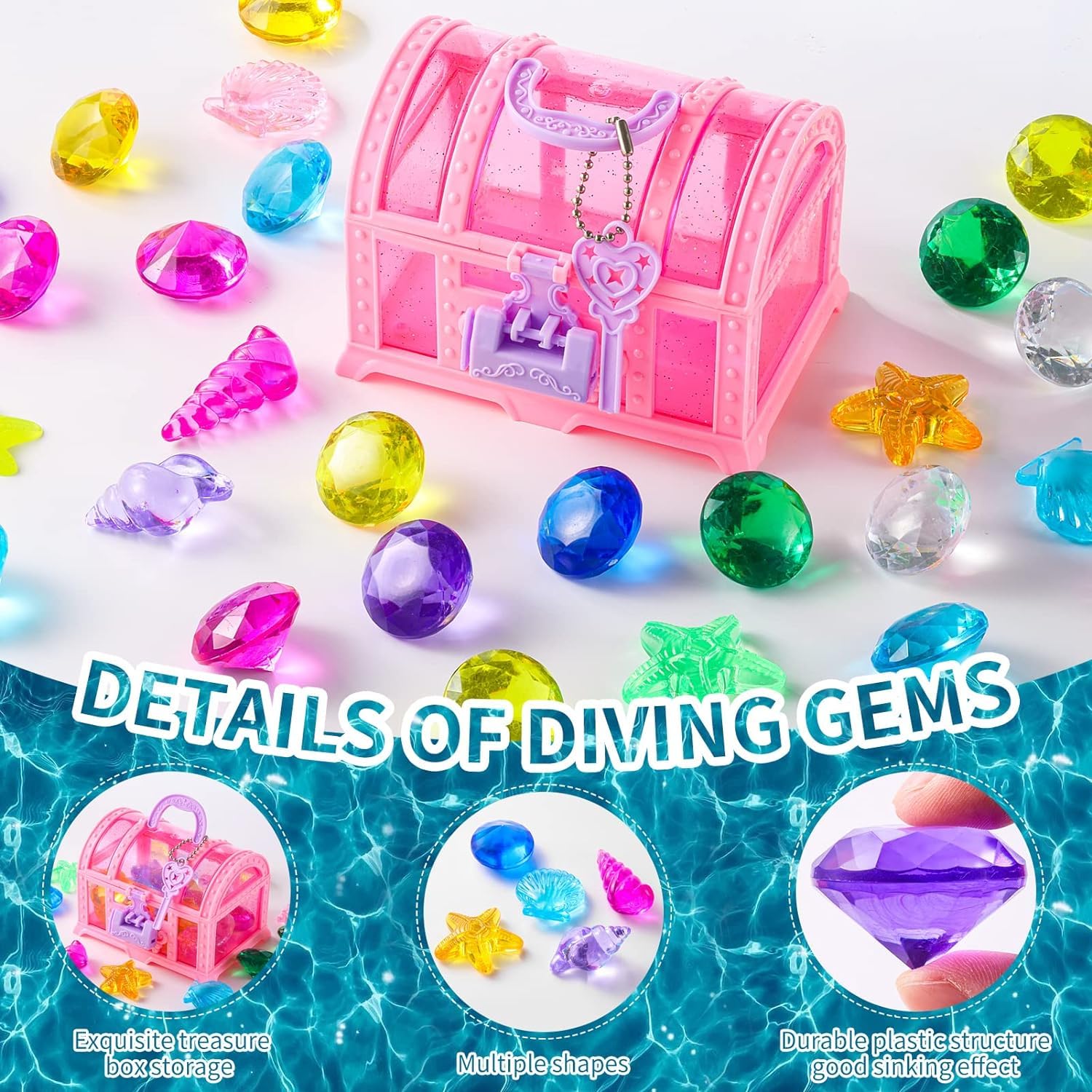 28 Jouets De Plongée Pour Piscine – Coffre Au Trésor, Gemmes Colorées Et Animaux Marins Lumineux – Chasse Au Trésor Garantie !