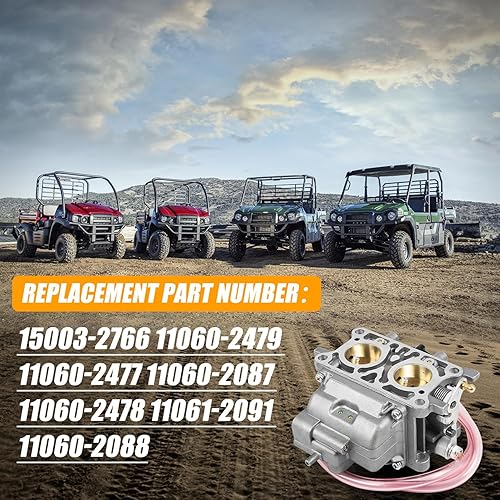 Miniatura 4 de RANSOTO Carburador 15003-2766 compatible con Kawasaki Mule 2001-2008 3000 3010 3020 con kit de reparación que reemplaza 11060-2477 11060-2478