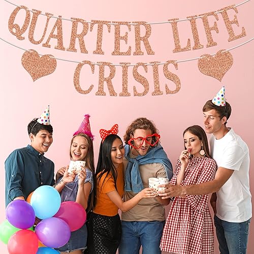 Miniatura 3 de Cartel de crisis de Quarter Life, divertido letrero de banderines de cumpleaños, suministros de decoración de fiesta de cumpleaños 2530, fondo de