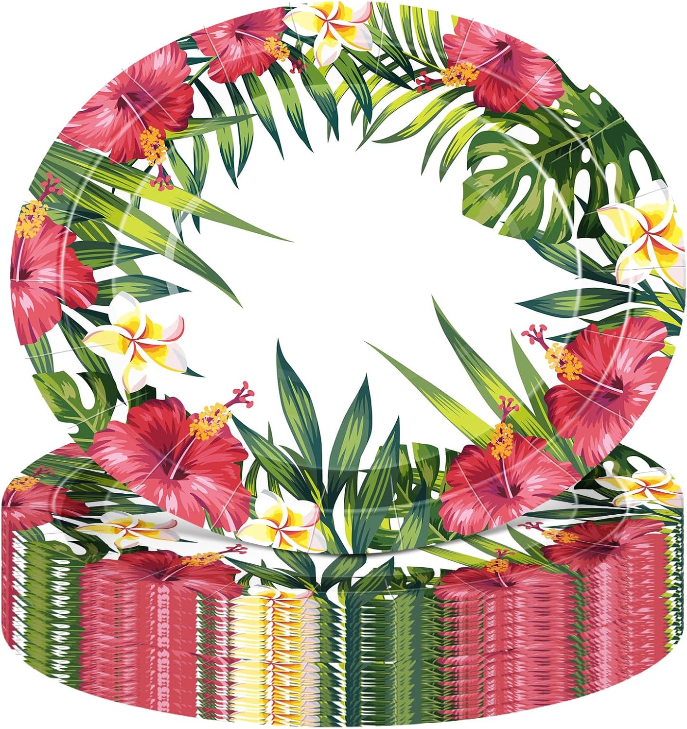 100 Pcs Hawaiian Luau Party Oval Paper Plates Tropical Aloha Floral Party Supplies 12 x 10 Inch Large Disposable Dinner Tableware for Summer Beach Birthday Decorations