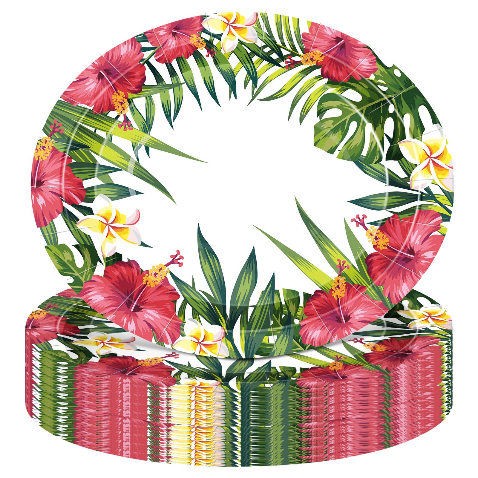 Hawaiianische Luau-Partyzubehör, ovale Pappteller, tropische Luau-Pappteller, 30,5 x 25,4 cm, hawaiianische Blumen, Serviertablett für Sommer, Strand, Geburtstag, Party, Dekorationen, 100