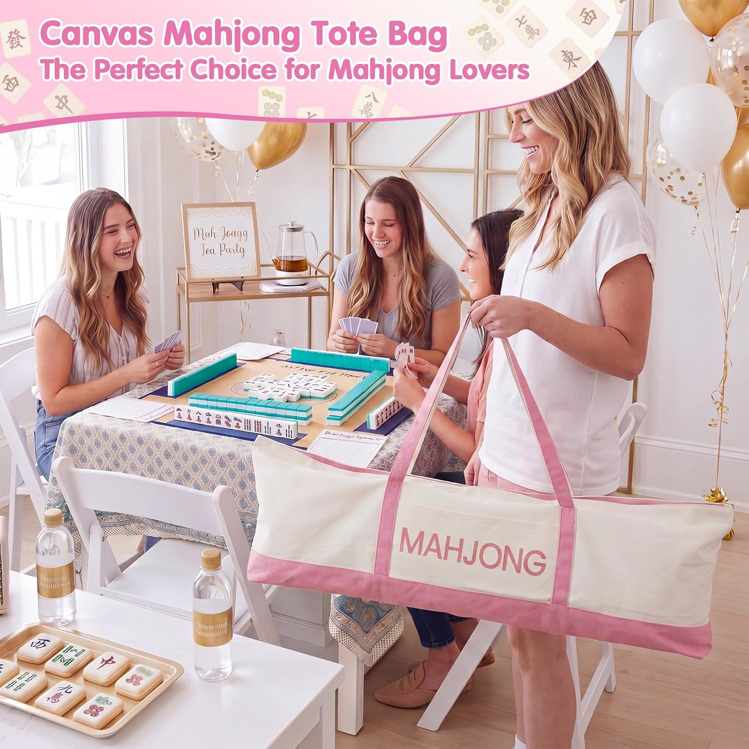 Aliceset Extra Large Mahjong Bag for Tiles Racks Mat, Light Pink image 3