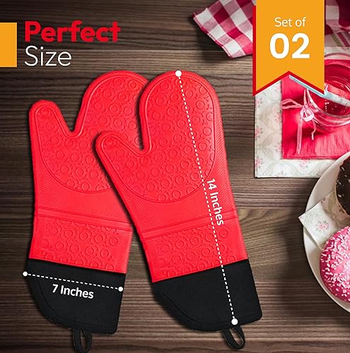 Miniatura 2 de Juego de guantes de horno de silicona, guantes de horno extralargos resistentes al calor con acolchado de algodón, guantes de cocina para cocinar,