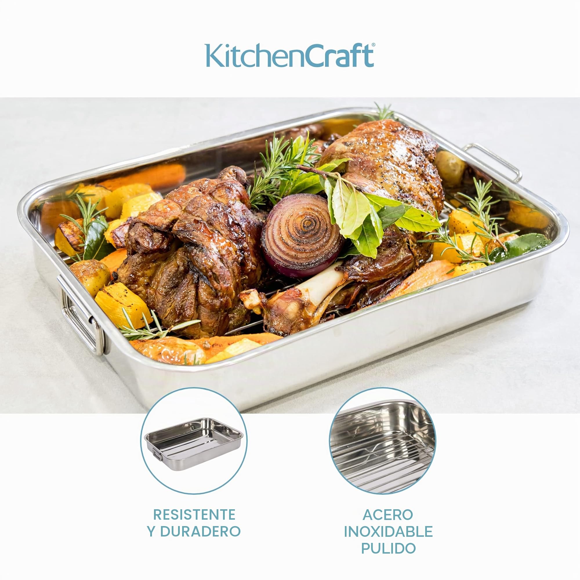 Kitchen Craft - Fuente de Horno Rectangular con Rejilla (Acero Inoxidable), Color Plateado