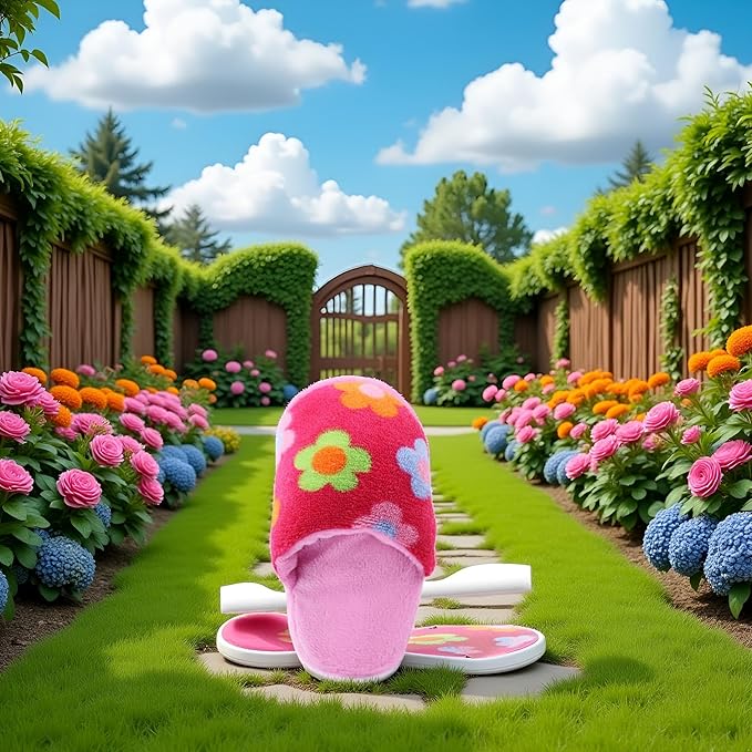 Juguete Masticable Squeaky para Perros y Gatos, Forma de Chancla, Peluche Flores Rosas miniatura 6